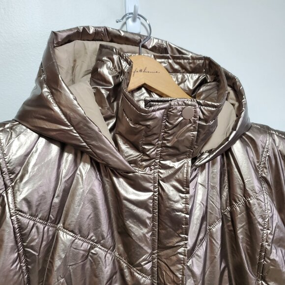 ANTHROPOLOGIE Daily Practice Metallic Puffer Vest Hooded Crop Gold Women's Large - Picture 3 of 14